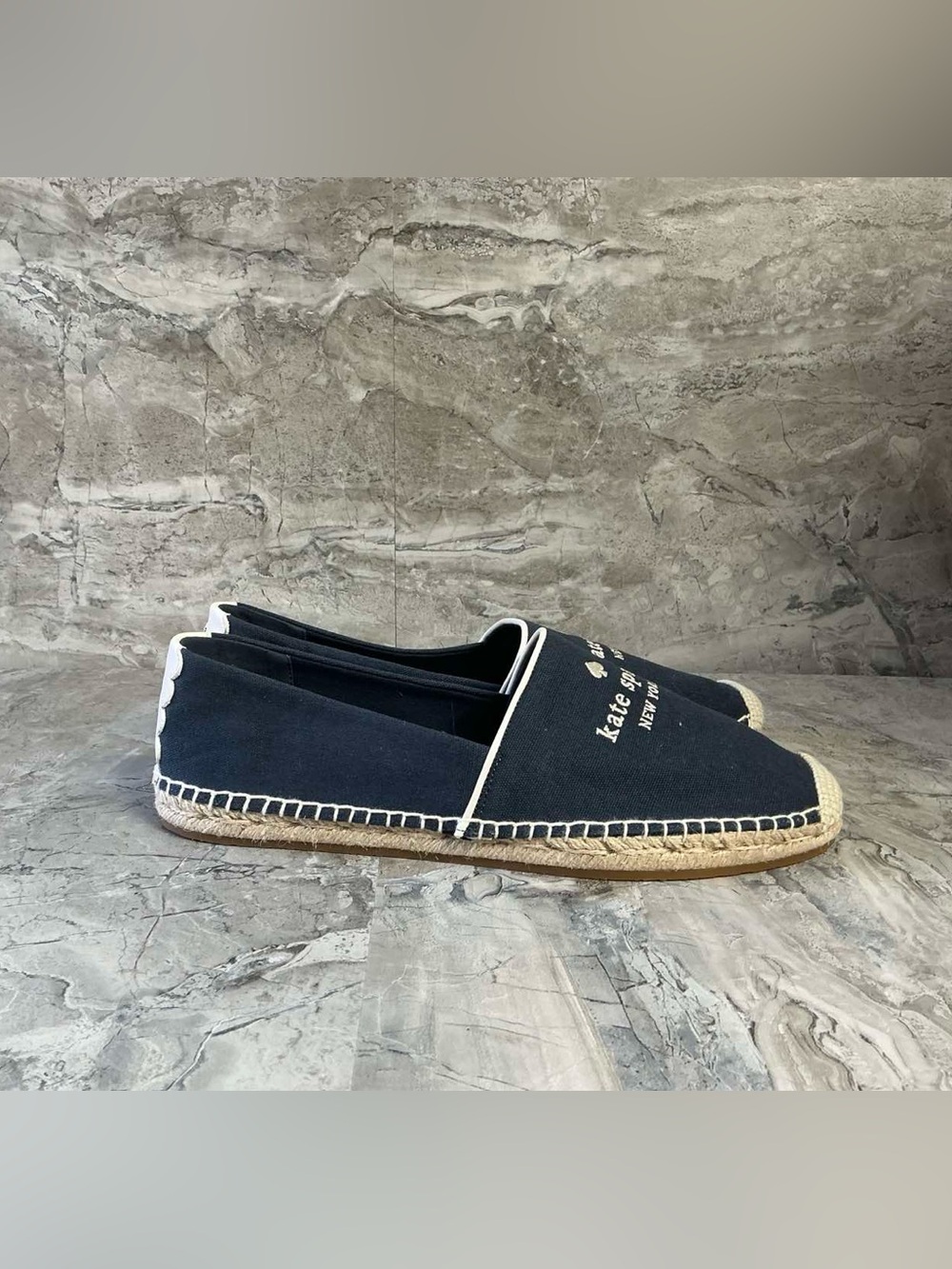 Kate Spade New York Navy Canvas Espadrille Flats Women’s Slip On Shoes - Picture 7 of 8